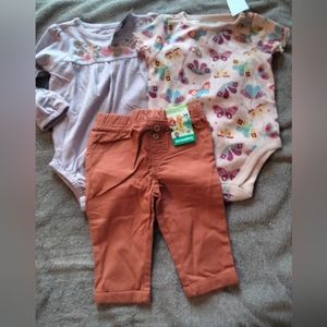 NWT Toddler 3 piece bundle 2 bodysuit (1) pants size 6-9 months